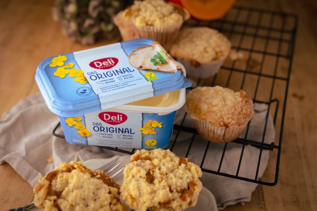 Die Steusel Muffins mit Kürbis schmecken übrigens nicht nur im Herbst.