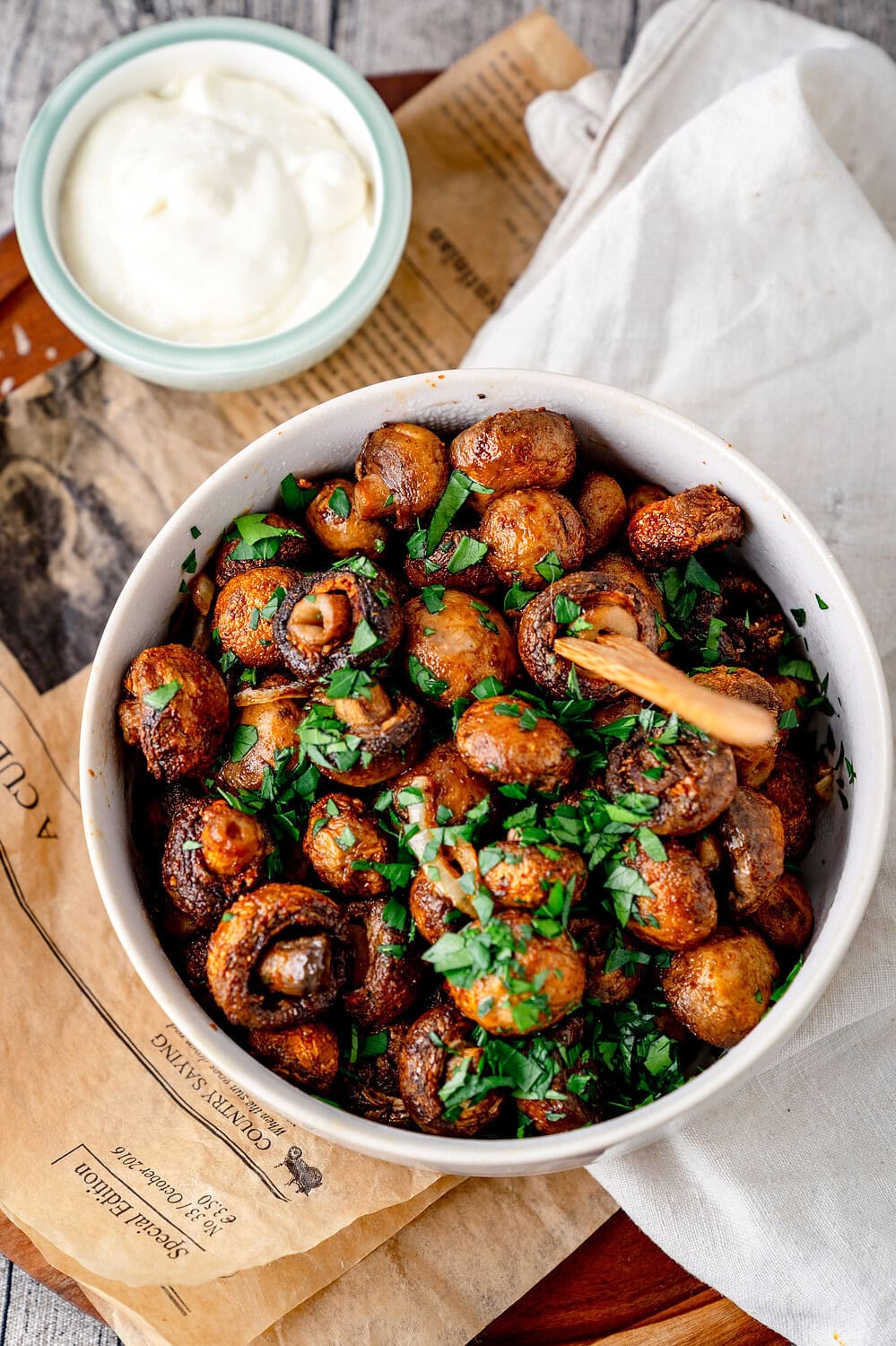 Champignons aus der Heißluftfritteuse